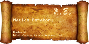 Matics Barakony névjegykártya